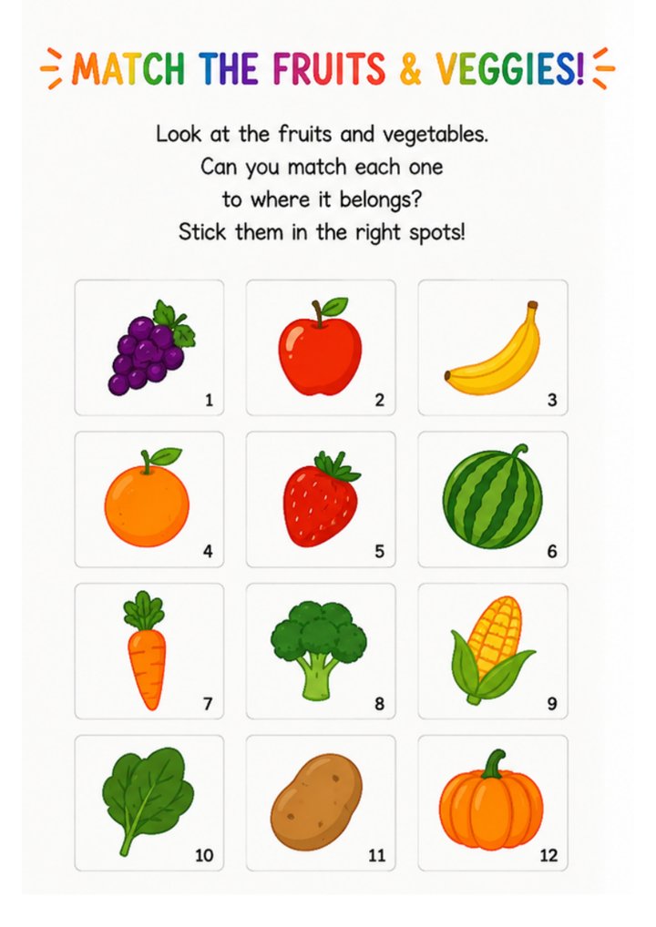 Match the Fruits and Veggies page from the starter pack